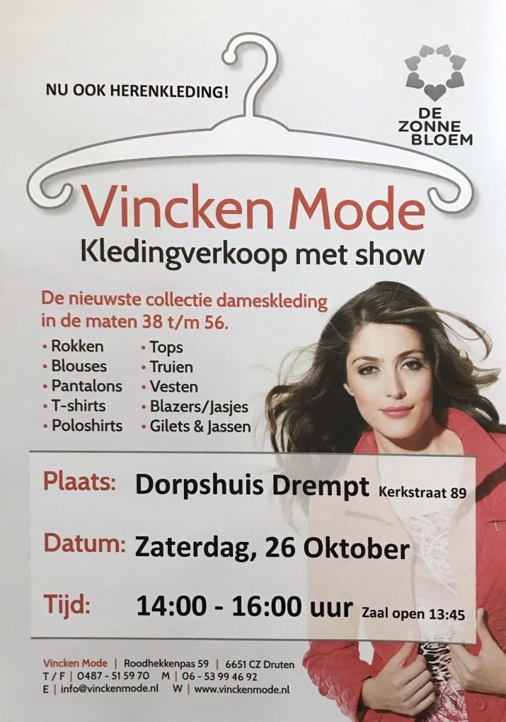 Flyer kledingverkoop met show door Vincken Mode