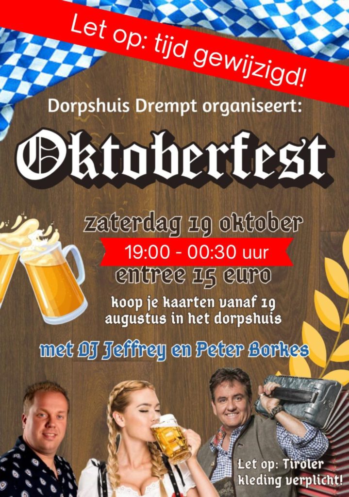 Lees meer over het artikel Let op: tijd gewijzigd! –> Groots Oktoberfest met Peter Borkes en DJ Jeffrey