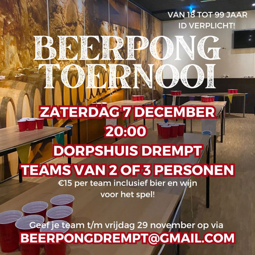 Lees meer over het artikel Beerpong-toernooi op zaterdag 7 december