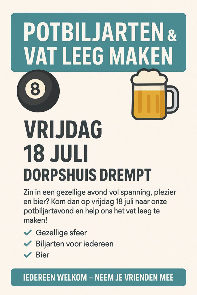 Lees meer over het artikel Potbiljarten & Vat leegmaken op 18 juli